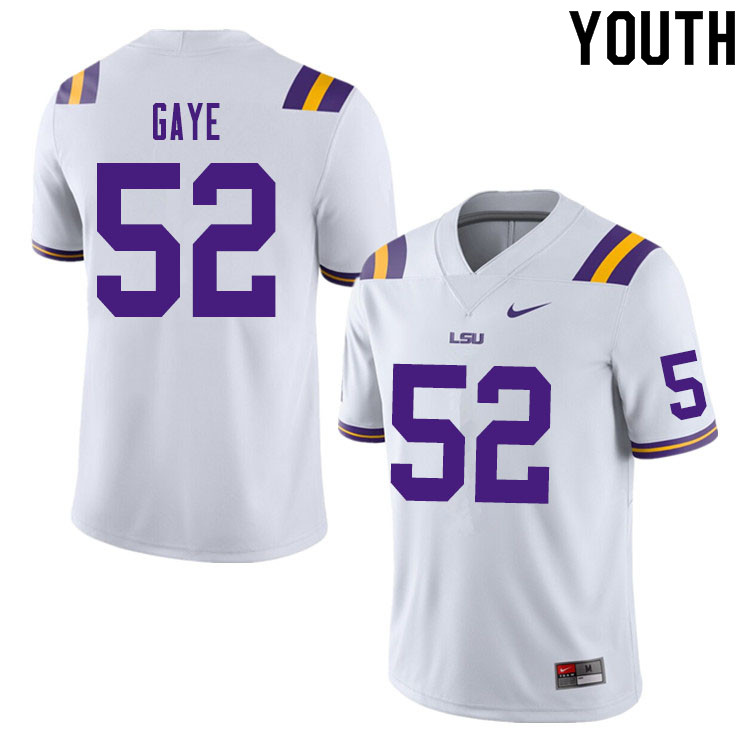 Youth #52 Ali Gaye LSU Tigers College Football Jerseys Sale-White